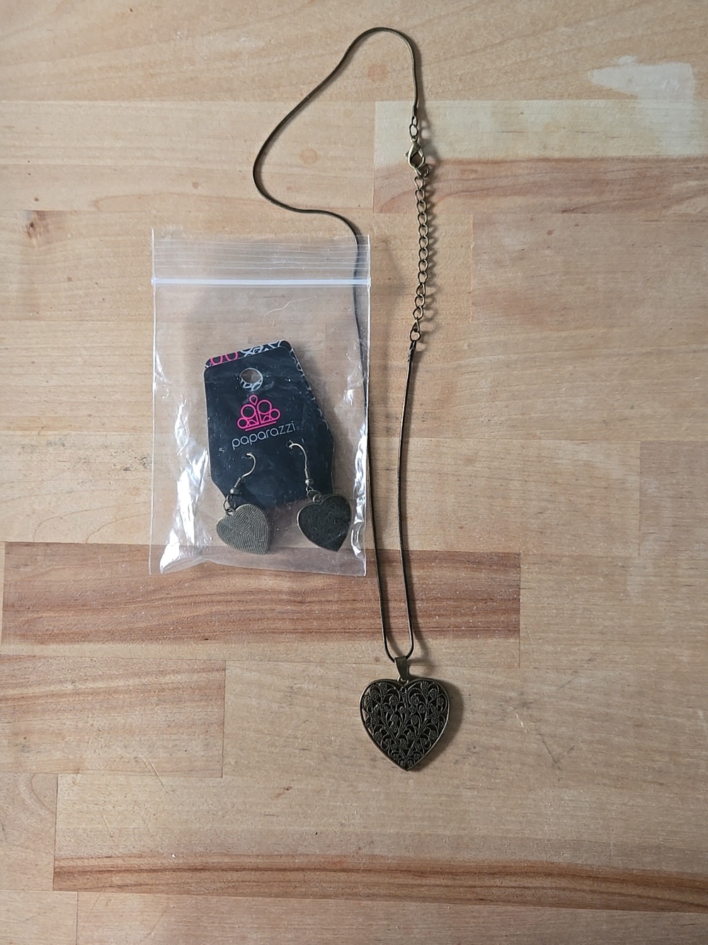 Paparazzi Women's Gold Heart Necklace and Earrings Set